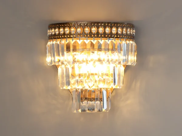Antique Silver Crystal Wall Sconce – 2-Light Vintage Wall Lamp